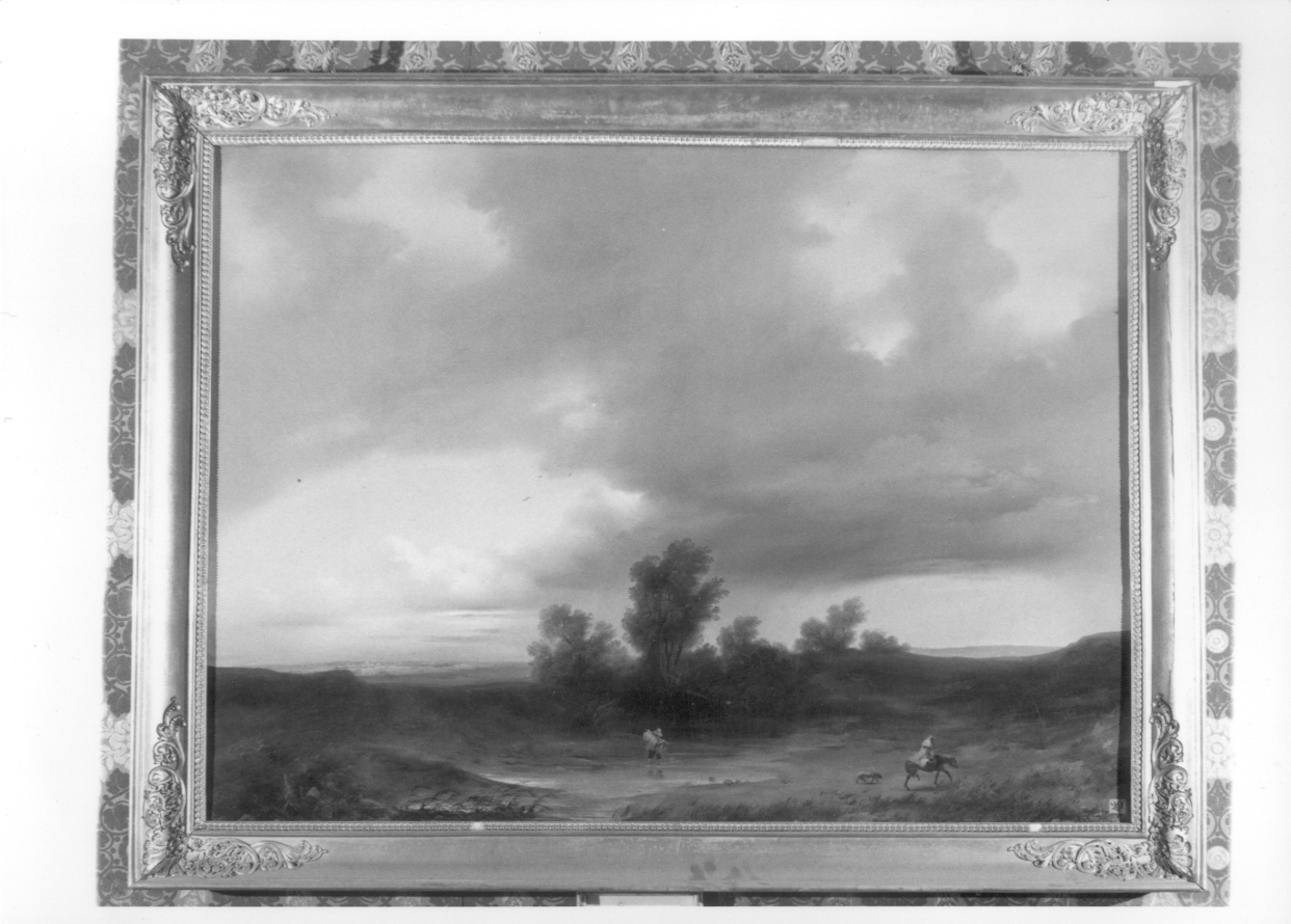 paese, paesaggio con guado (dipinto, opera isolata) di Beccaria Angelo (metà sec. XIX)