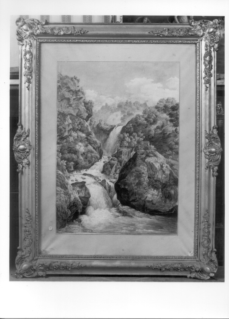 paesaggio con cascata (dipinto, opera isolata) di Lombardi Virginia (terzo quarto sec. XIX)