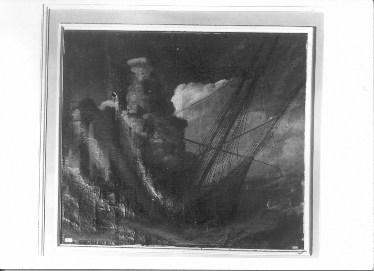 marina con nave e rudere (sovrapporta, opera isolata) - ambito genovese (terzo quarto sec. XVII)