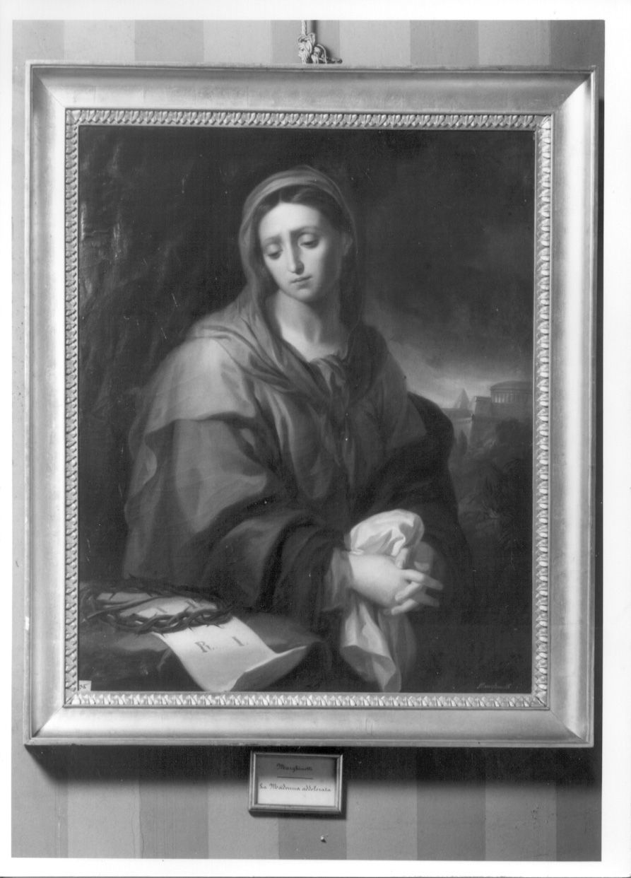 Madonna Addolorata con simboli della Passione (dipinto, opera isolata) di Marghinotti Giovanni (sec. XIX)