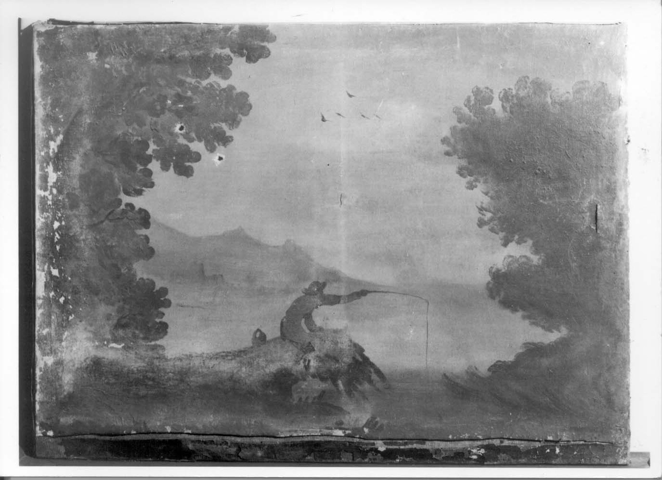 marina con pescatore (paracamino, opera isolata) - manifattura piemontese (seconda metà sec. XIX)