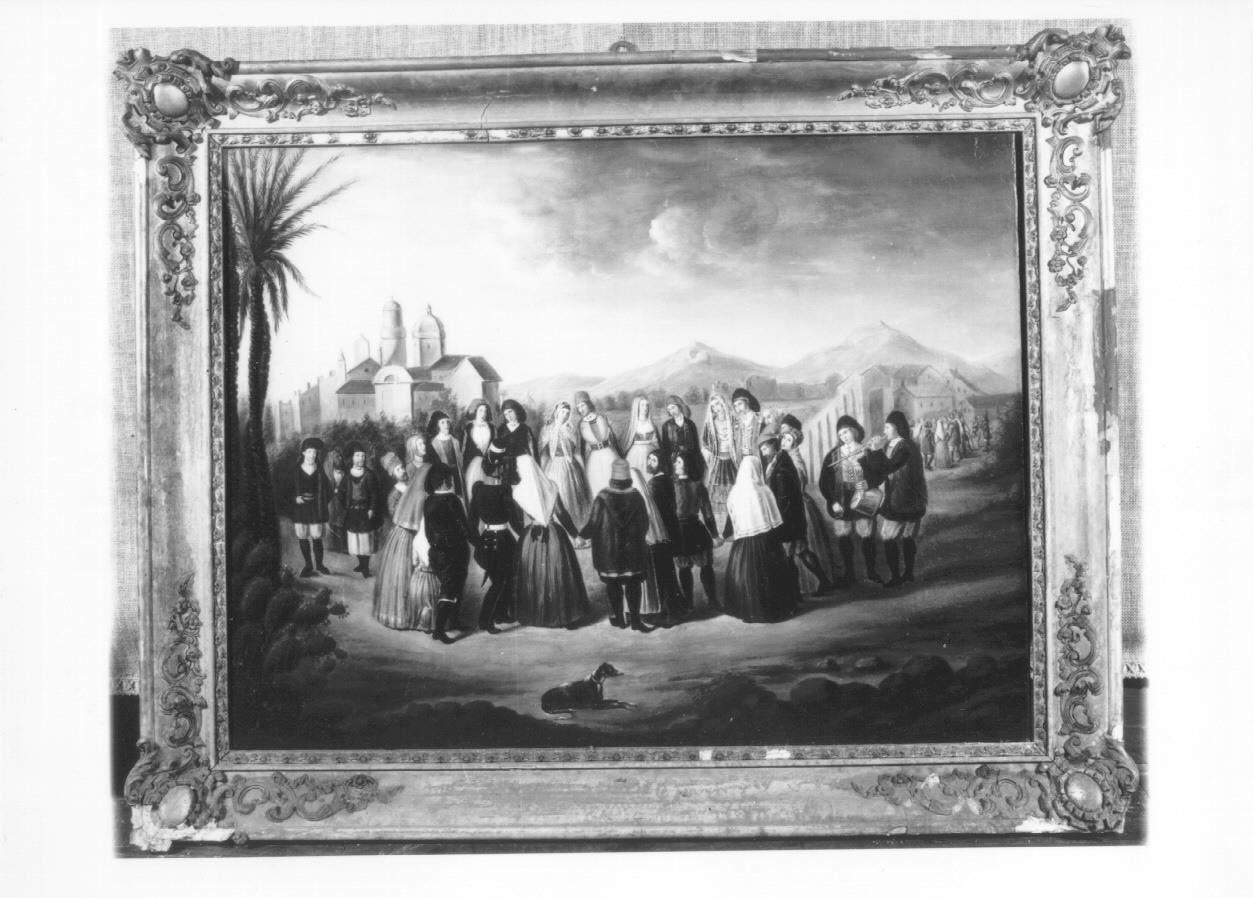 Ballo sardo a Sanluri, figure danzanti (dipinto, opera isolata) di Arui Raffaele (metà sec. XIX)