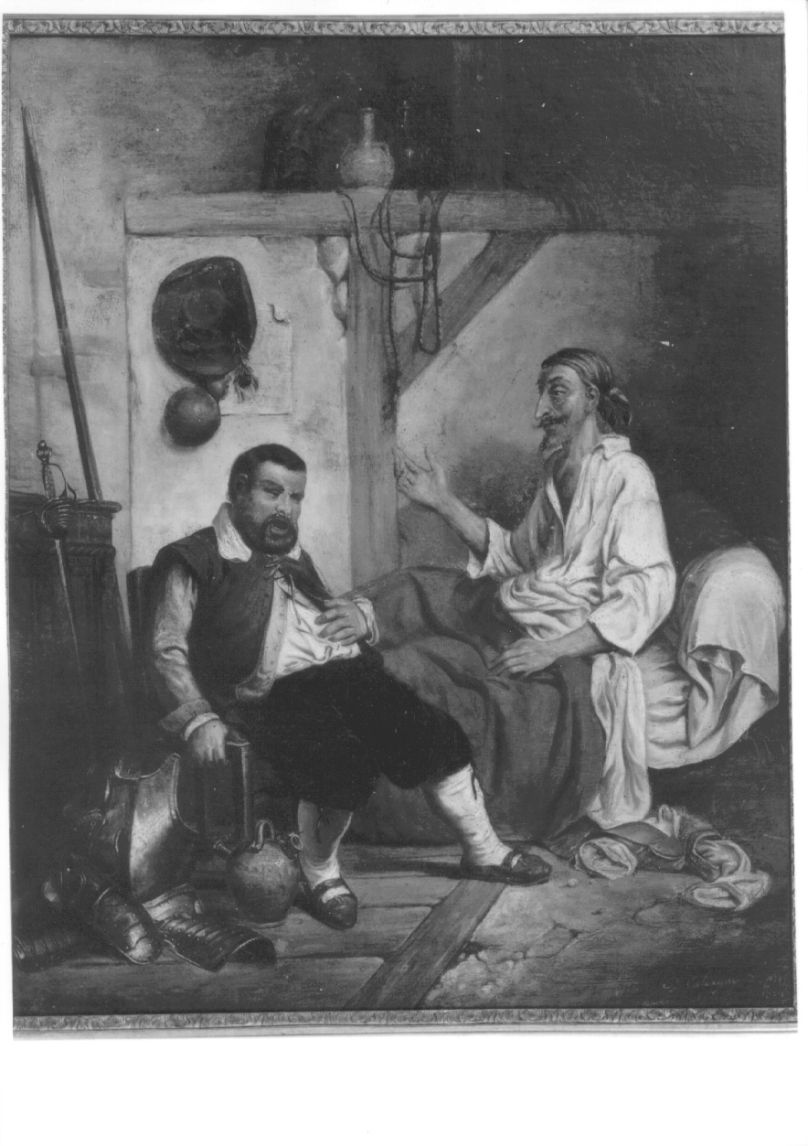 DON QUICHOTTE E SANCHO, Don Chisciotte e Sancio (dipinto, opera isolata) di Calcagno P (metà sec. XIX)