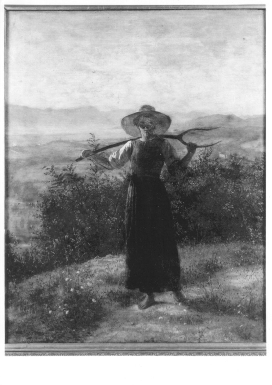 FIENAIOLA, paesaggio con contadina (dipinto, opera isolata) di Rossi Scotti Lemmo (ultimo quarto sec. XIX)