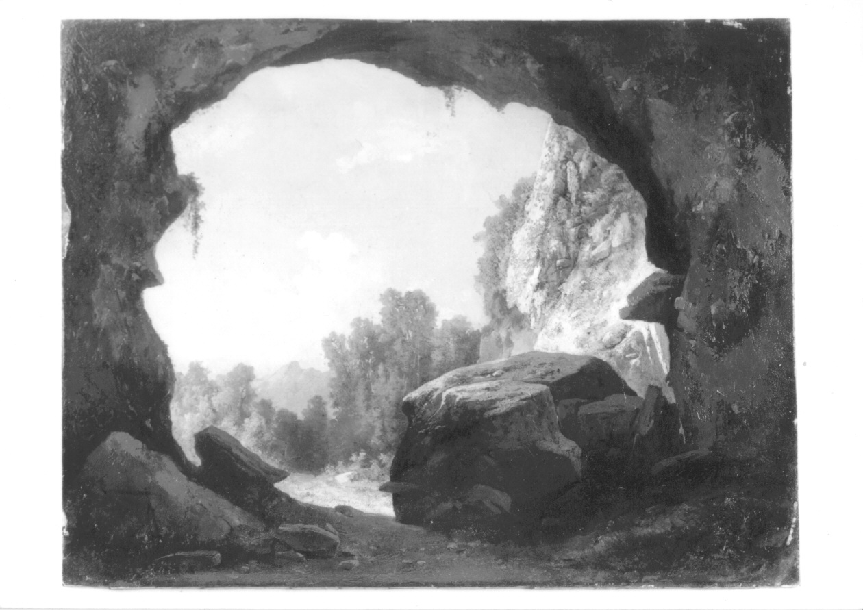 GROTTA DI OLIVETO IN TOSCANA, paesaggio roccioso (dipinto, opera isolata) di Carignani Scipione (metà sec. XIX)