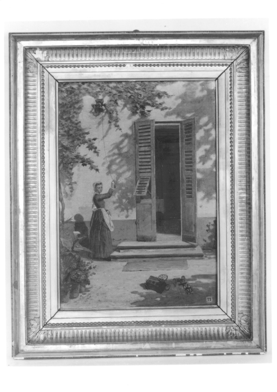 IN TAVOLA, cortile con figura femminile (dipinto, opera isolata) di Usseglio Fedele (ultimo quarto sec. XIX)