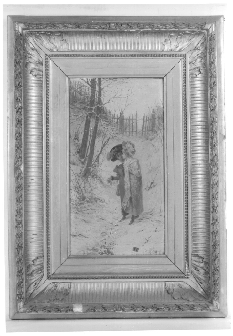 LA VIA DEI BOSCHI, paesaggio invernale con figure femminili (dipinto, opera isolata) di Balduino Alessandro (ultimo quarto sec. XIX)