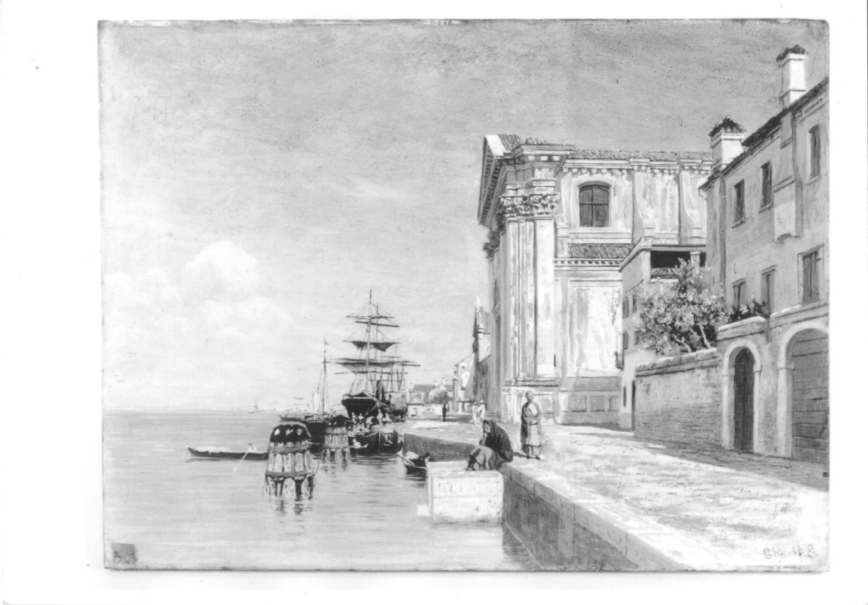 CANALE DELLA GIUDECCA, veduta di Venezia (dipinto, opera isolata) di Ghisolfi Enrico (ultimo quarto sec. XIX)