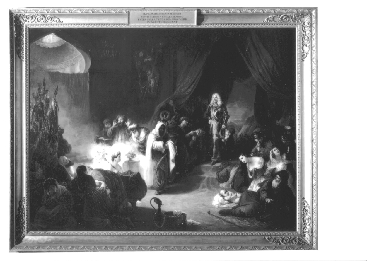 IL PRINCIPE EUGENIO VINTI I TURCHI A PETERVARADIN ENTRA NELLA TENDA DEL VISIR, Eugenio di Savoia entra nella tenda del Visir (dipinto, opera isolata) di Cavalleri Ferdinando (secondo quarto sec. XIX)
