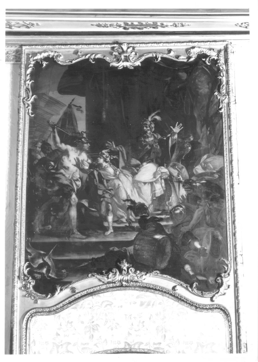 Saul tenta di colpire David con la lancia (sovrapporta, opera isolata) di Beaumont Claudio Francesco (secondo quarto sec. XVIII)