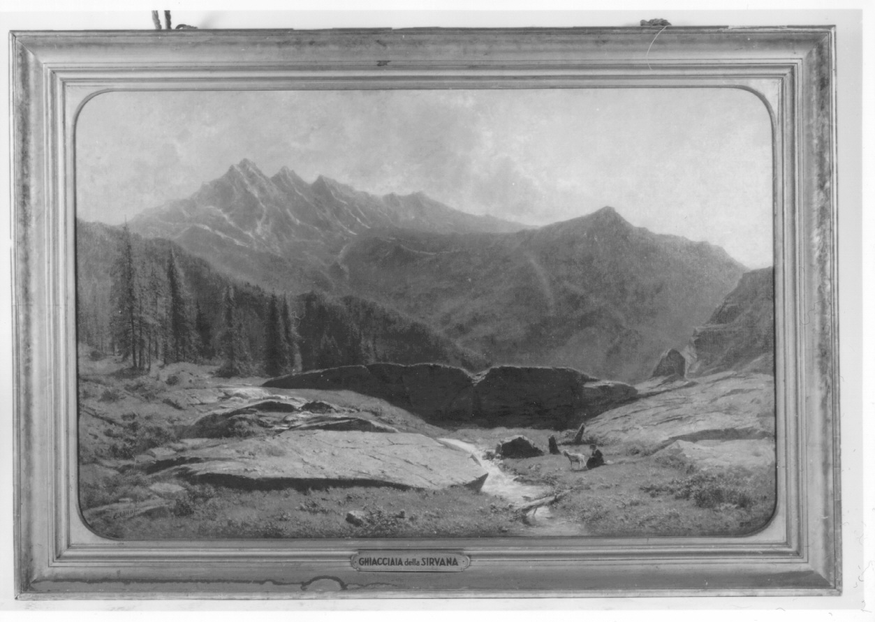 Ghiacciaia della Sirvana, paesaggio montano (dipinto, opera isolata) di Allason Ernesto (terzo quarto sec. XIX)