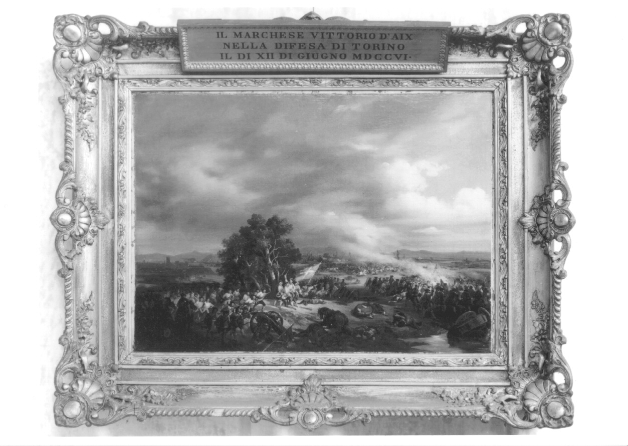 IL MARCHESE VITTORIO D'AIX NELLA DIFESA DI TORINO IL DI XII GIUGNO MDCCVI, Vittorio d'Aix alla difesa di Torino (dipinto, opera isolata) di Cerruti Bauduc Felice (metà sec. XIX)
