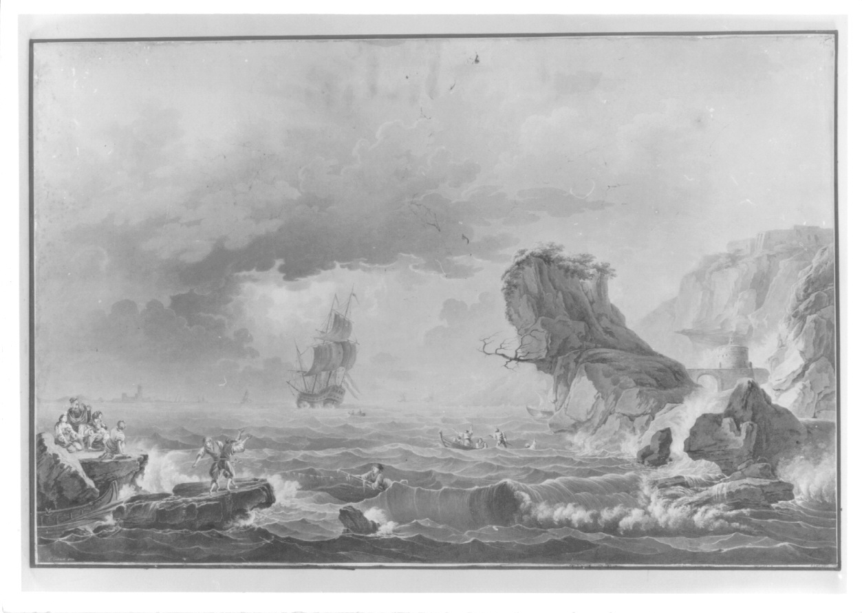 MARINA (COPIA DA MANGLARD), naufragio (dipinto, opera isolata) di Lombardi Virginia (metà sec. XIX)