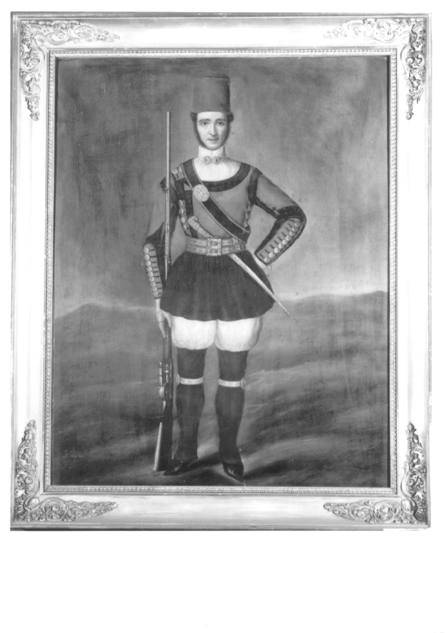 soldato in costume sardo (dipinto, opera isolata) di Arui Raffaele (secondo quarto sec. XIX)