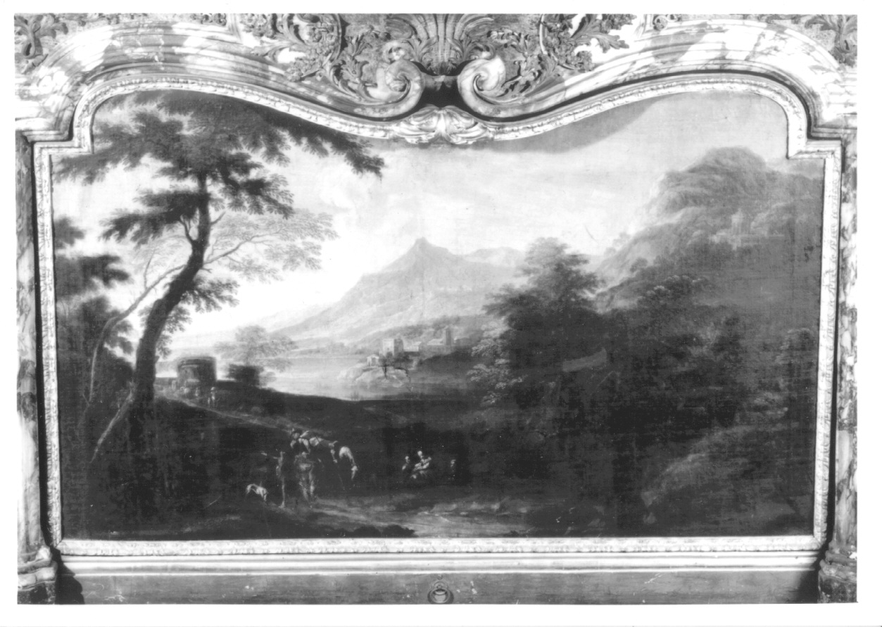 paesaggio con figure (paracamino, opera isolata) di Cignaroli Scipione (attribuito) (secondo quarto sec. XVIII)