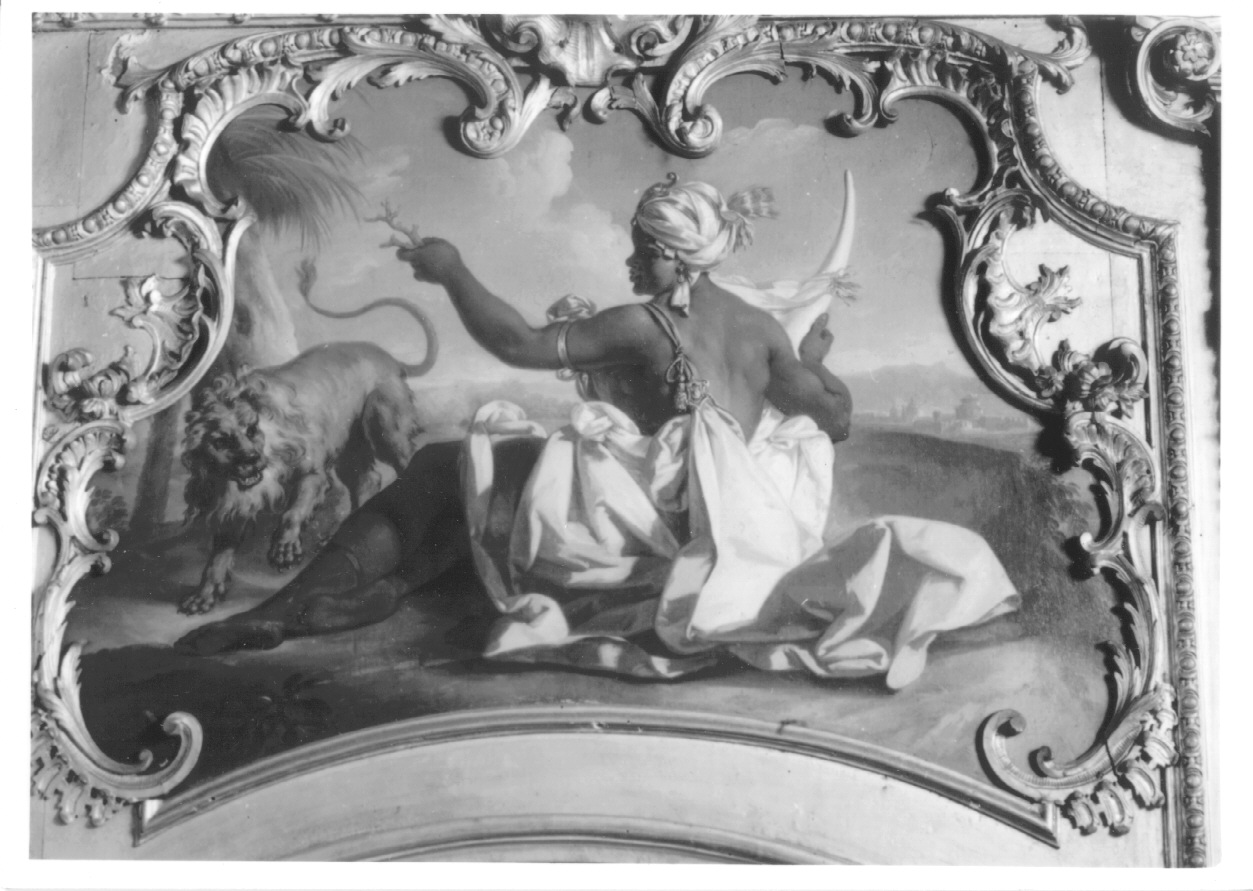 allegoria dell'Africa (sovrapporta, ciclo) di Beaumont Claudio Francesco (metà sec. XVIII)