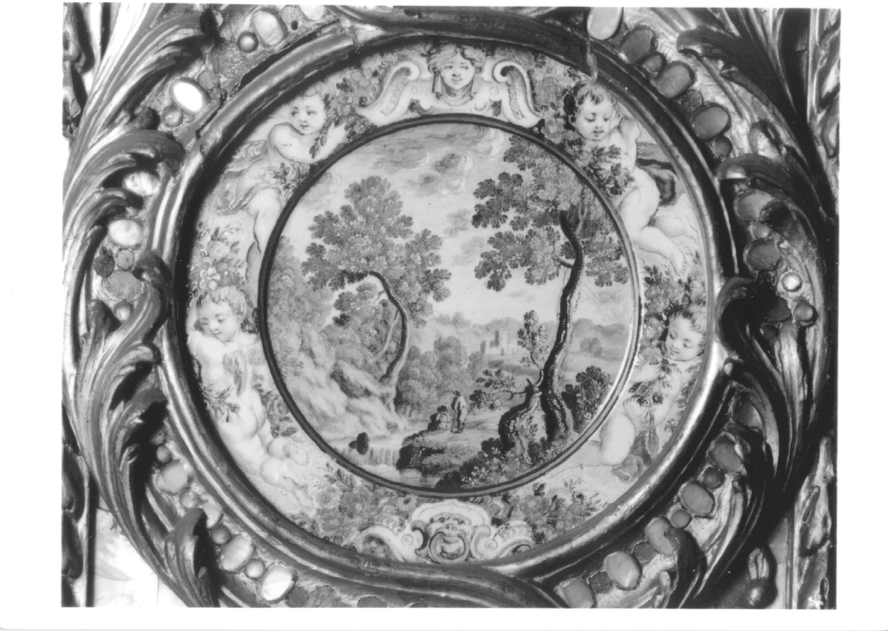paesaggio con figure (piatto, elemento d'insieme) di Grue Carlo Antonio (inizio sec. XVIII)