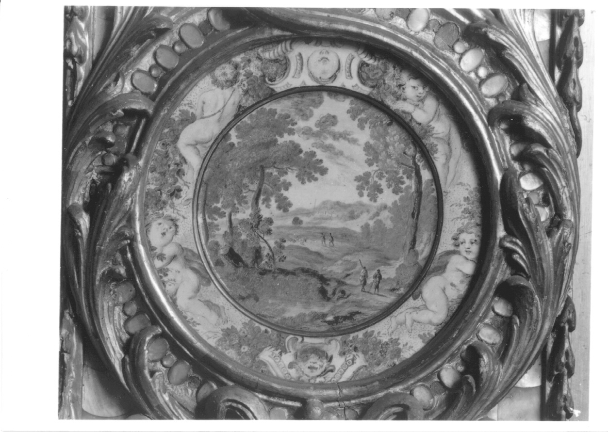 paesaggio con figure (piatto, elemento d'insieme) di Grue Carlo Antonio (inizio sec. XVIII)