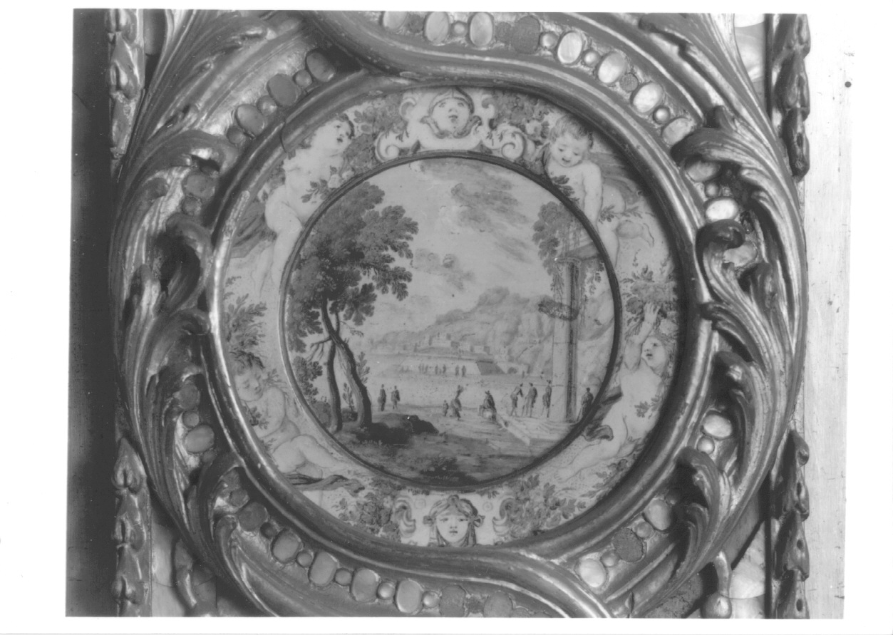 paesaggio con rovine (piatto, elemento d'insieme) di Grue Carlo Antonio (inizio sec. XVIII)
