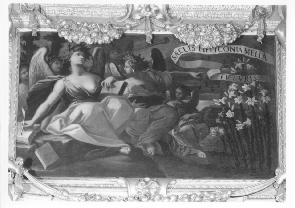 UN'ARNIA E SEI GIGLI ATTORNO A CUI SVOLAZZANO LE API, allegoria della Fecondità (dipinto, ciclo) - ambito piemontese (terzo quarto sec. XVII)