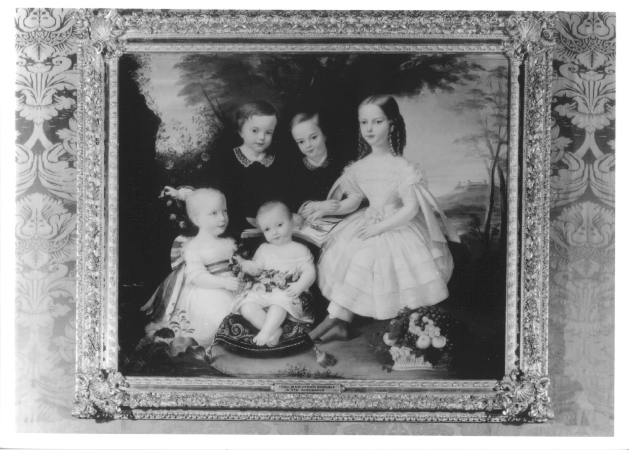 I FIGLI DI S.M. VITTORIO EMANUELE IN ETA' GIOVANILE, ritratto di figli di Vittorio Emanuele II di Savoia (dipinto, opera isolata) di Grassis de Predl Marie Catherine (metà sec. XIX)