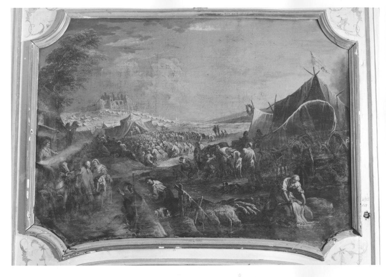 scena di vita militare (sovrapporta, opera isolata) di Olivero Pietro Domenico (metà sec. XVIII)