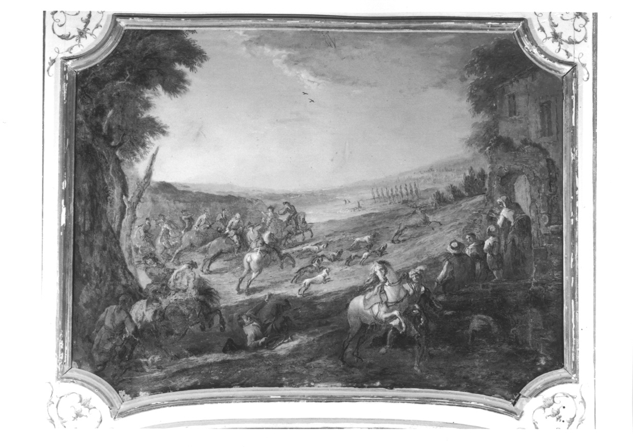 CACCIA AL CERVO (sovrapporta, opera isolata) di Olivero Pietro Domenico (metà sec. XVIII)