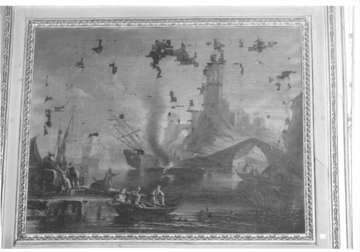 marina con barche (sovrapporta, ciclo) di Antoniani Paolo Maria (ultimo quarto sec. XVIII)