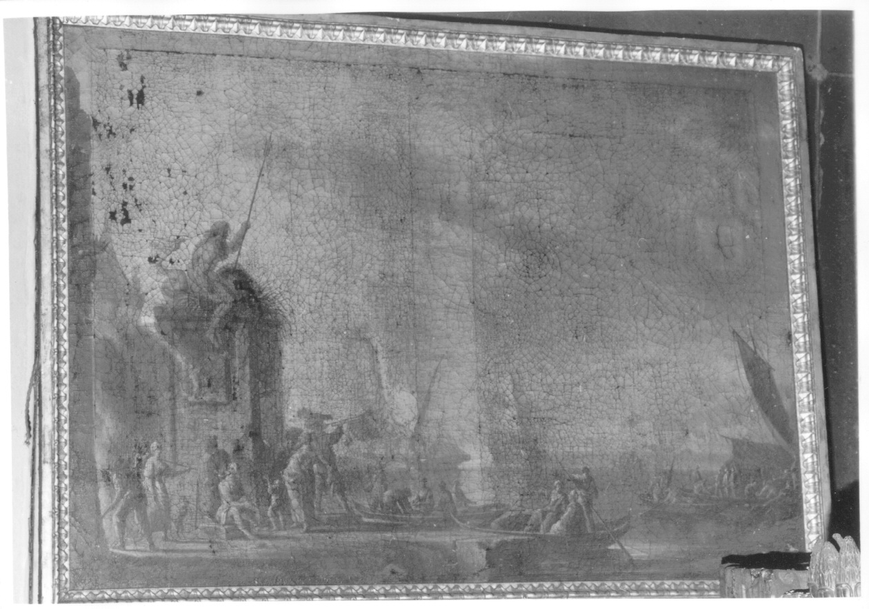 porto con architetture e navi allo scalo (paracamino, opera isolata) di Antoniani Paolo Maria (ultimo quarto sec. XVIII)