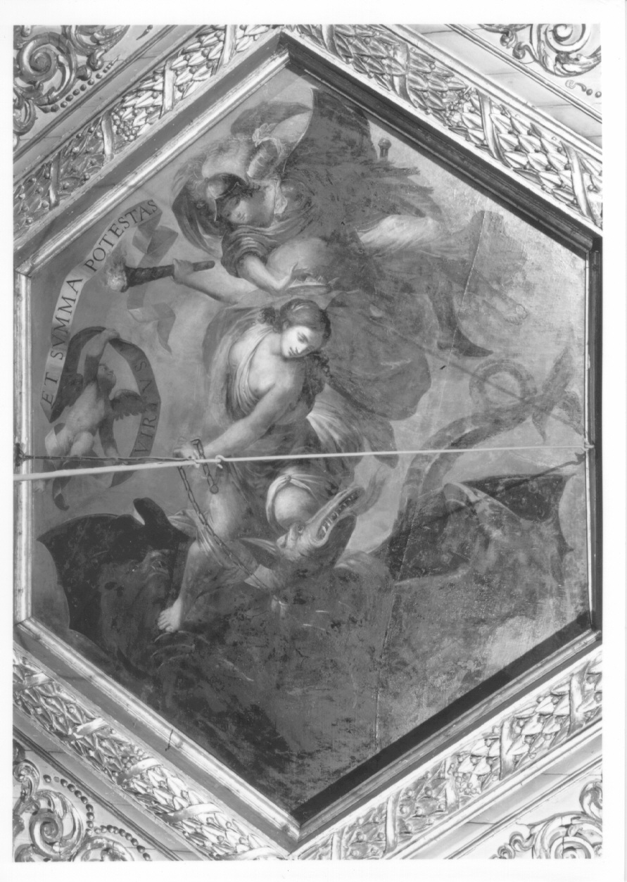 Virtù incoronata da Palalde sottomette la chimera (dipinto, opera isolata) di Prelasca Amanzio (sec. XVII)