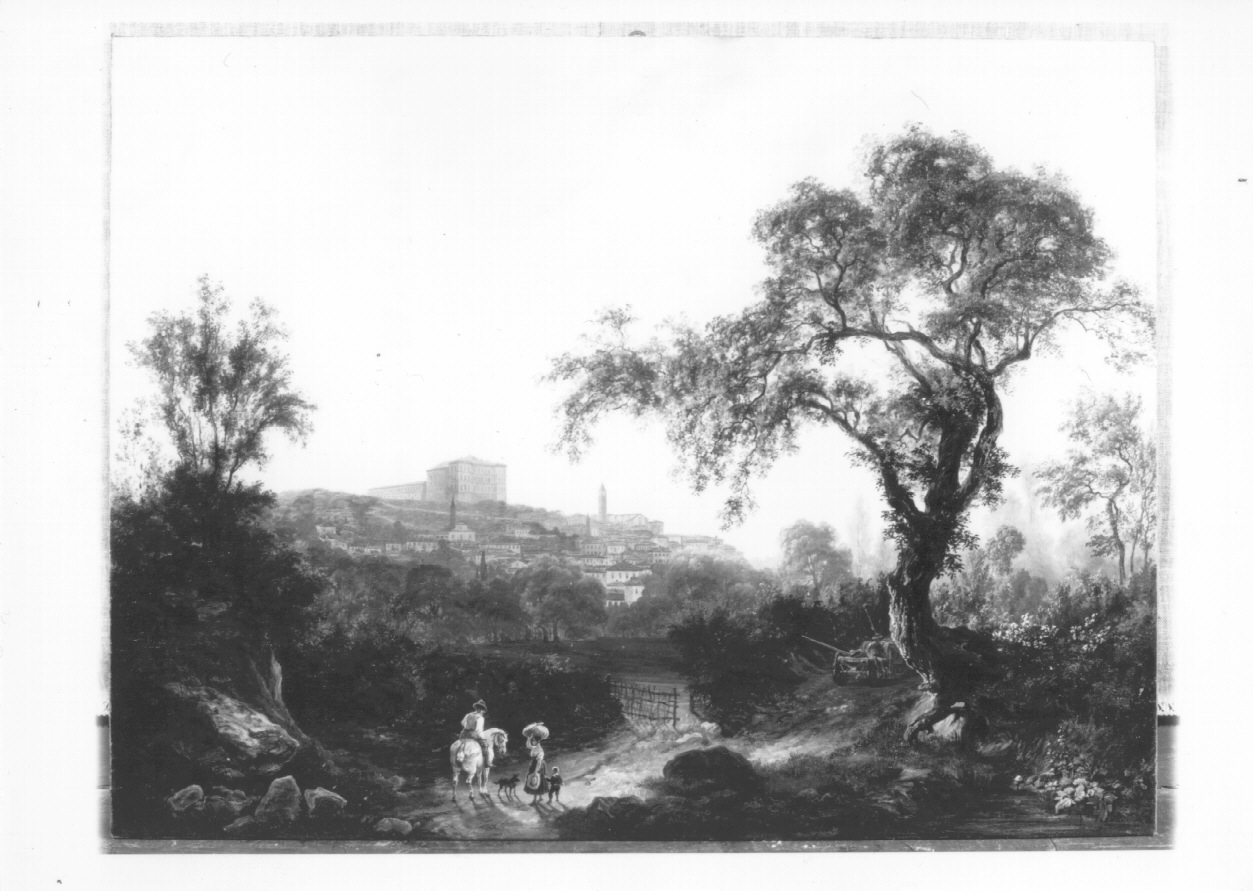Veduta della città e del castello di Rivoli, veduta di Rivoli (dipinto, opera isolata) di Gonin Enrico (sec. XIX)