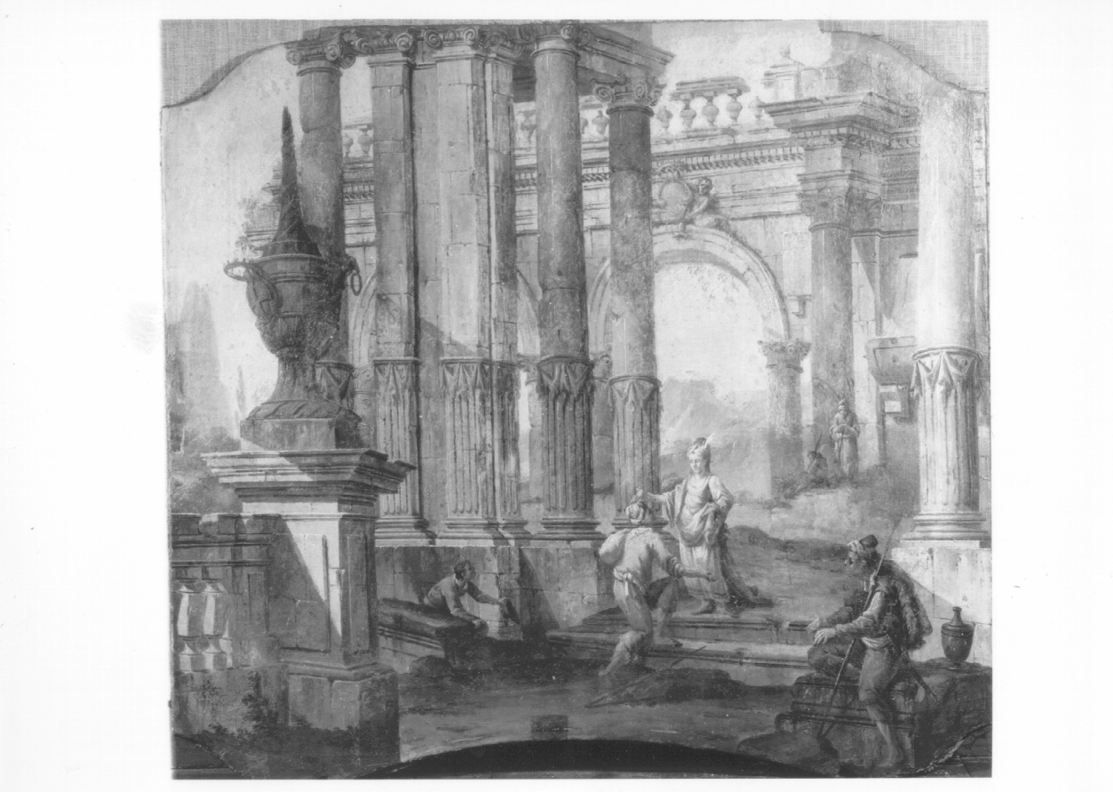 paesaggio con rovine (sovrapporta, opera isolata) - ambito italiano (sec. XVIII)