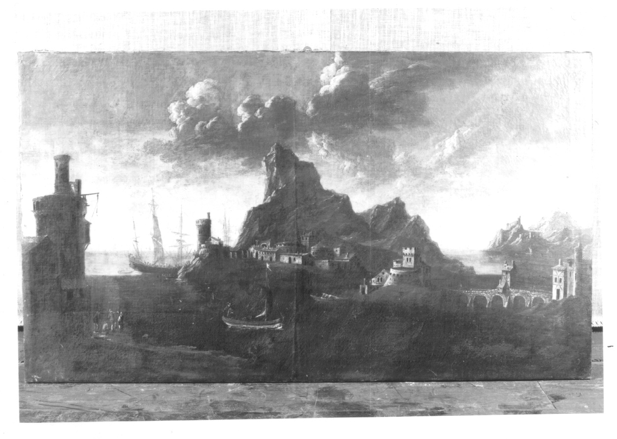 paesaggio marino con architetture (dipinto, opera isolata) - ambito italiano (sec. XVII)