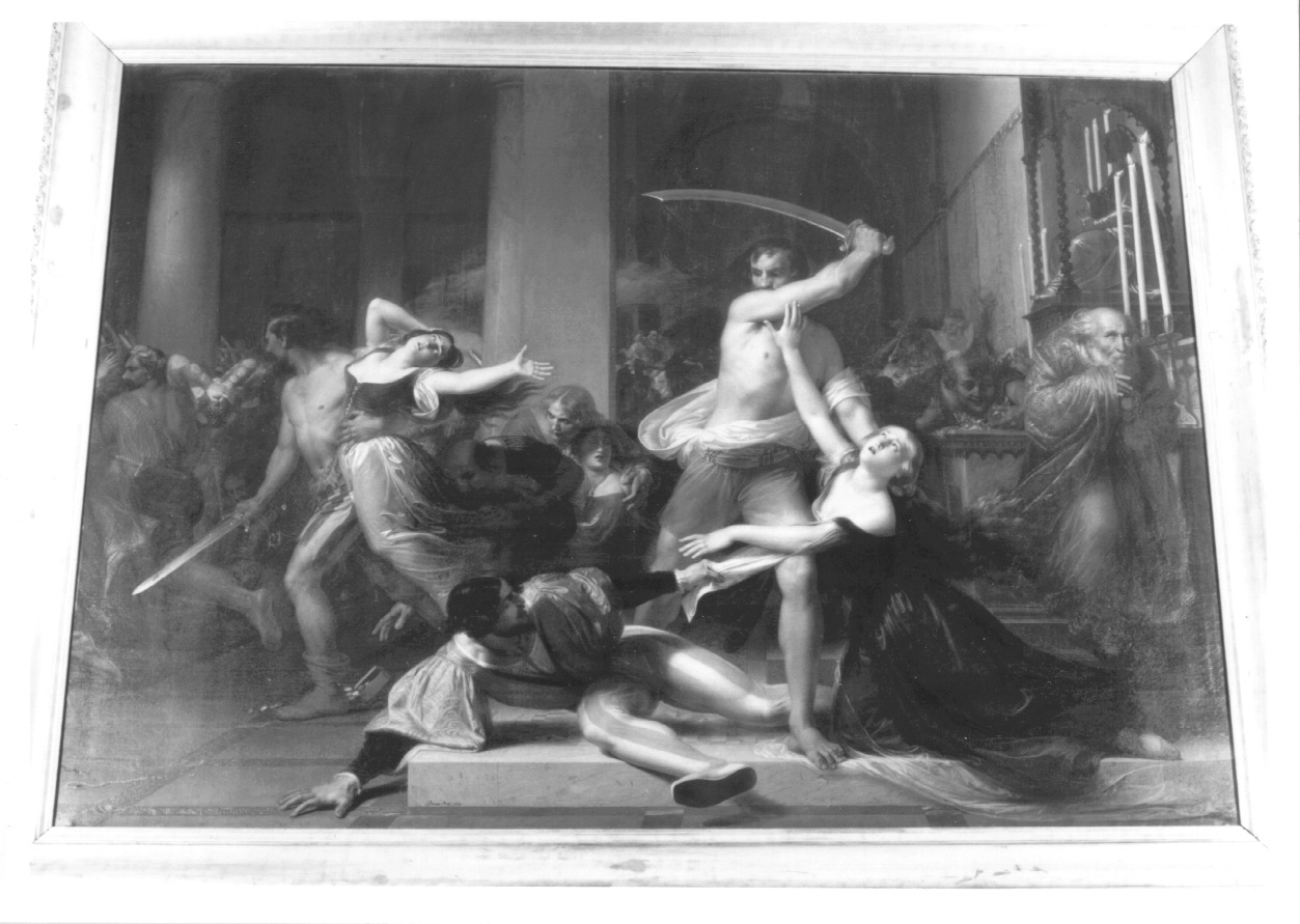 IL RAPIMENTO DELLE SPOSE VENEZIANE, rapimento delle spose veneziane (dipinto, opera isolata) di Mensi Francesco (secondo quarto sec. XIX)