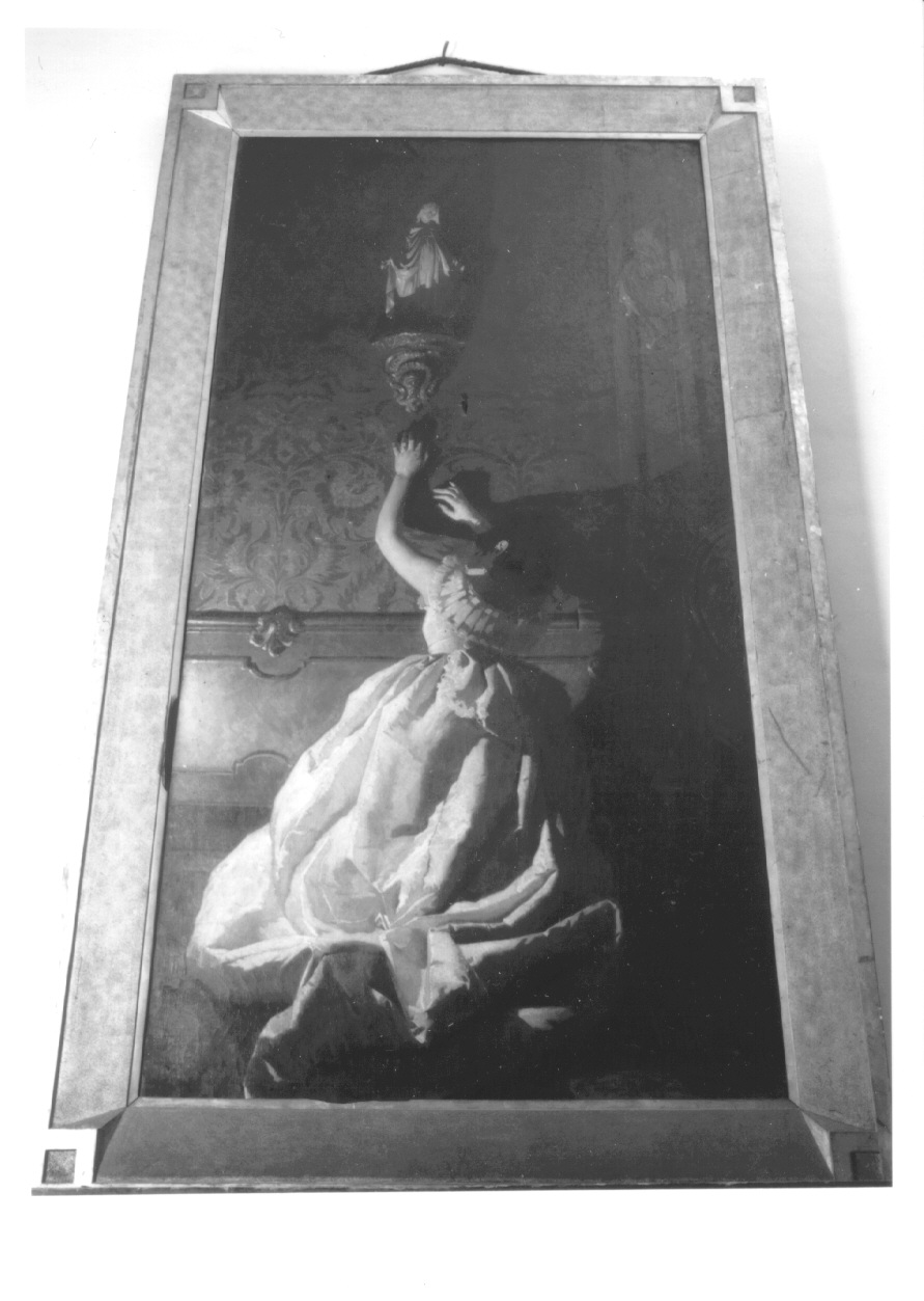 COLPA E RIMORSO (IL RITORNO DAL BALLO), donna che prega (dipinto, opera isolata) di Viotti Giulio (terzo quarto sec. XIX)