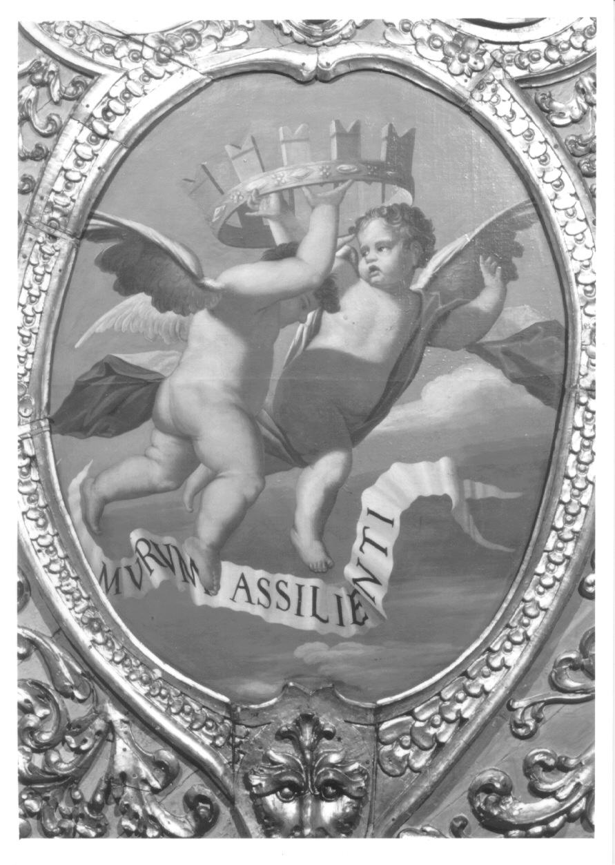 putti alati con imprese (dipinto, opera isolata) - ambito piemontese (terzo quarto sec. XVII)