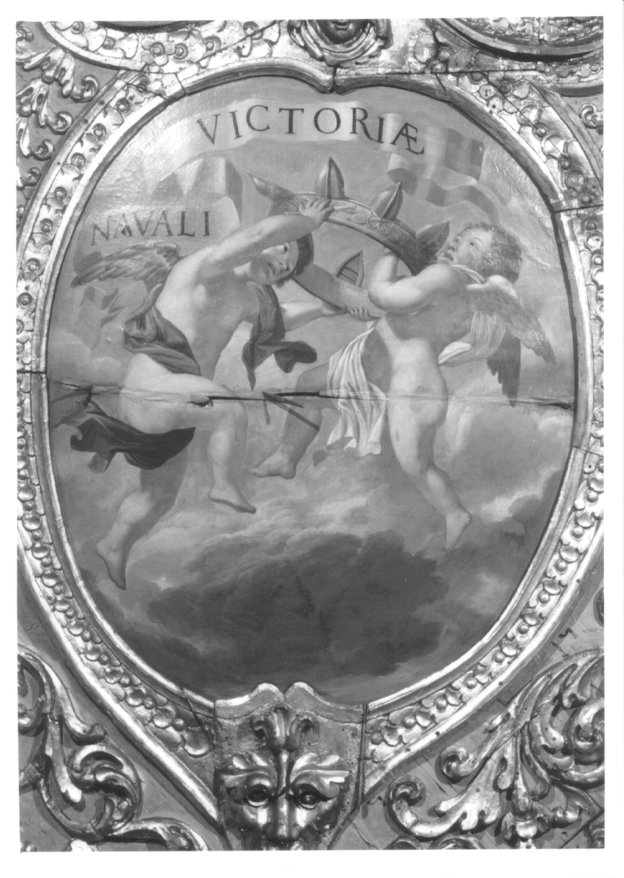 putti alati con imprese (dipinto, opera isolata) di Mignatta Amedeo (terzo quarto sec. XVII)