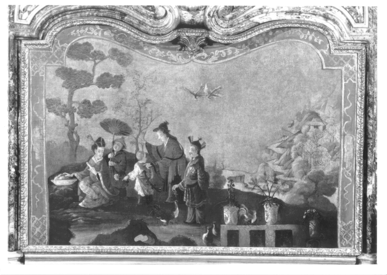 paesaggio con figure (paracamino, opera isolata) - ambito piemontese (secondo quarto sec. XVIII)