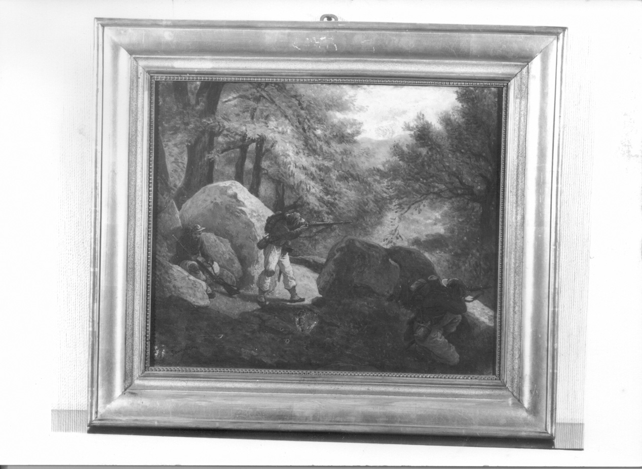 Esercitazione di bersaglieri, esercitazione di bersaglieri (dipinto, opera isolata) di Sampietro Francesco (ultimo quarto sec. XIX)