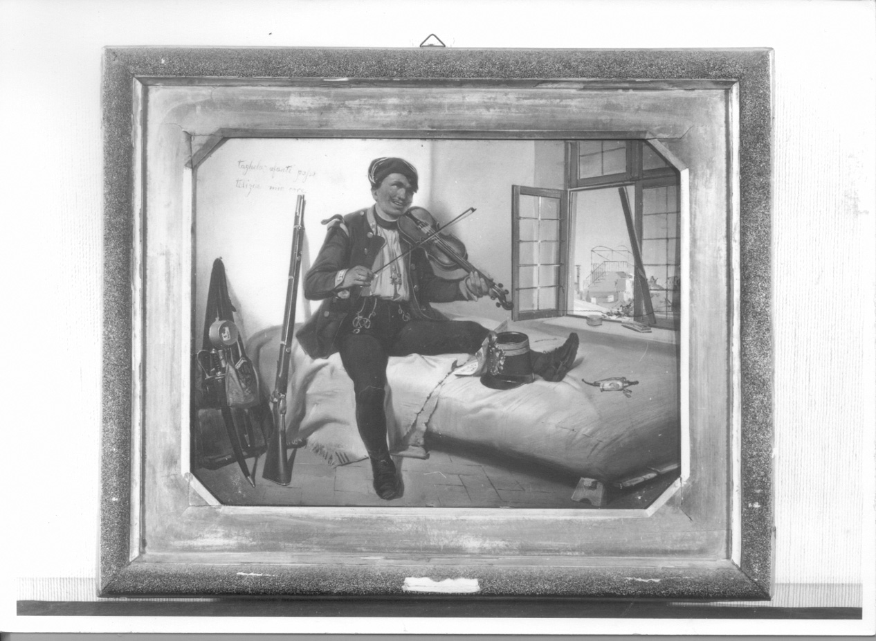 Un croato dilettante di musica, soldato che suona (dipinto, opera isolata) di Reati Alessandro (terzo quarto sec. XIX)