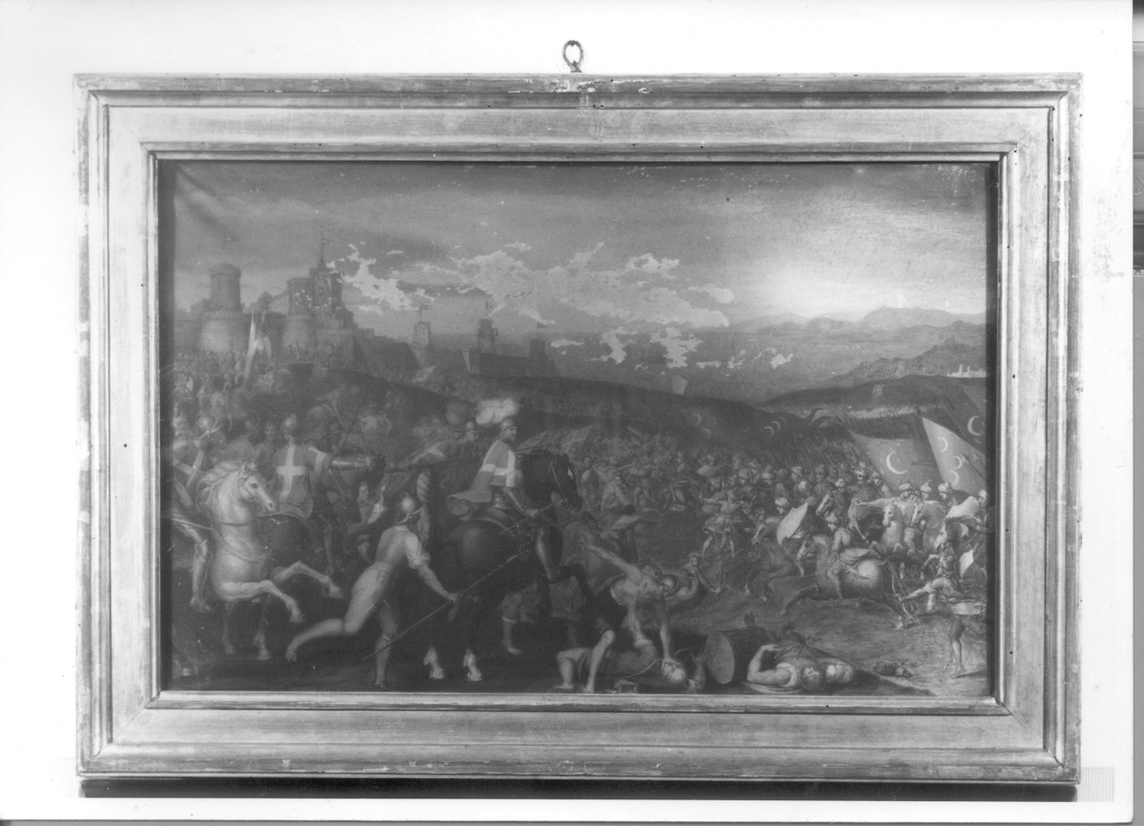 Battaglia contro i turchi in cui campeggia un guerriero di casa Savoia (Amedeo VI?), battaglia (dipinto, serie) di Bianchi Isidoro (primo quarto sec. XVII)