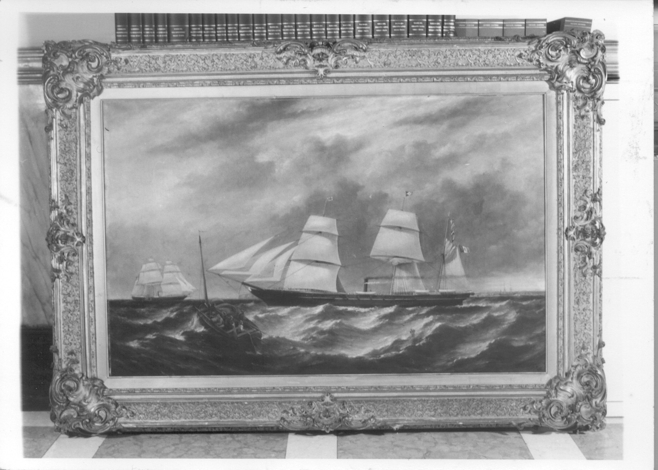 Mare in tempesta, Marina con velieri (dipinto, opera isolata) di Knelle William Adolphus (terzo quarto sec. XIX)