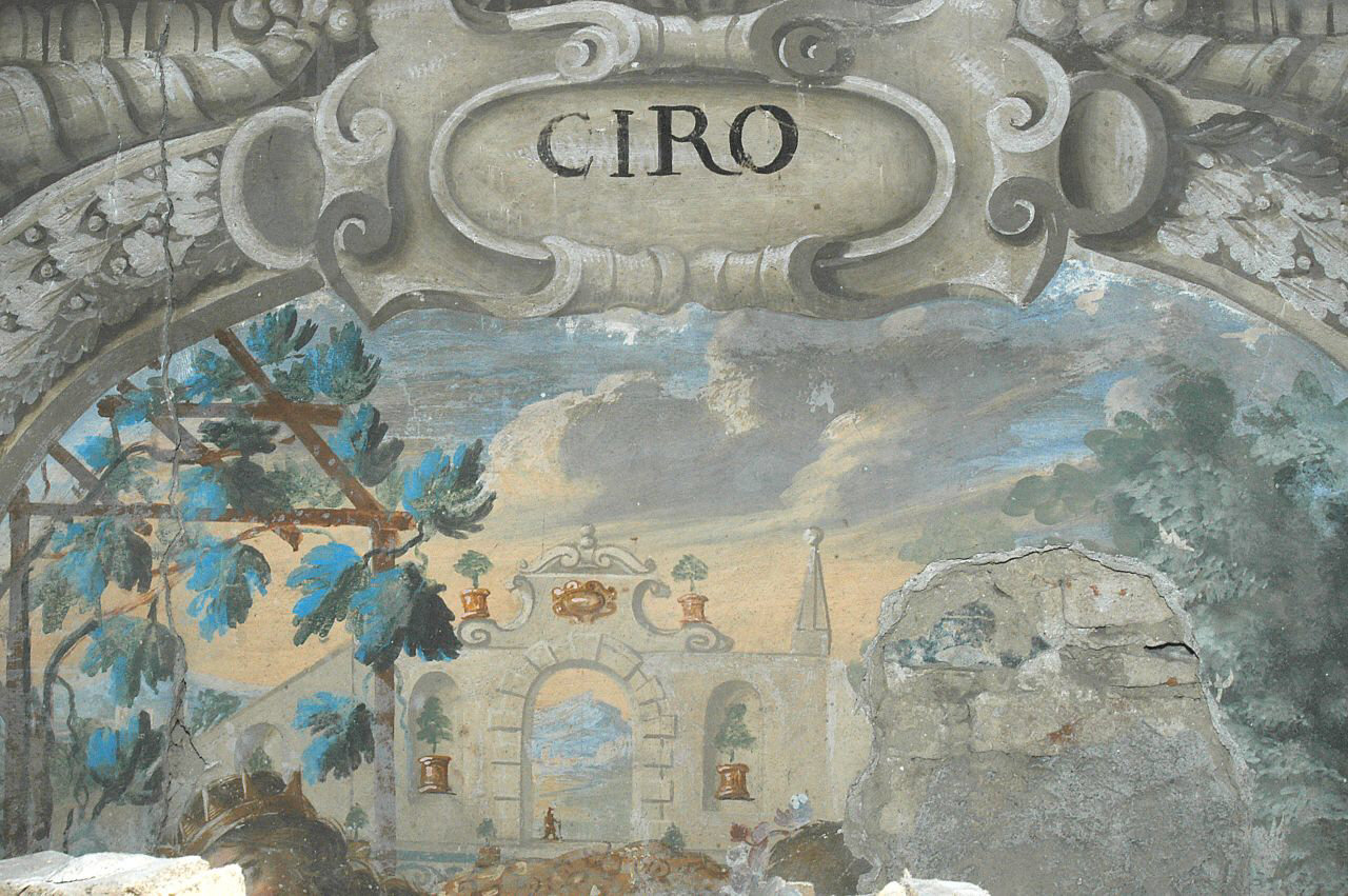 Lisandro visita i giardini di Ciro (decorazione pittorica, elemento d'insieme) di Casella Andrea (attribuito) (sec. XVII)