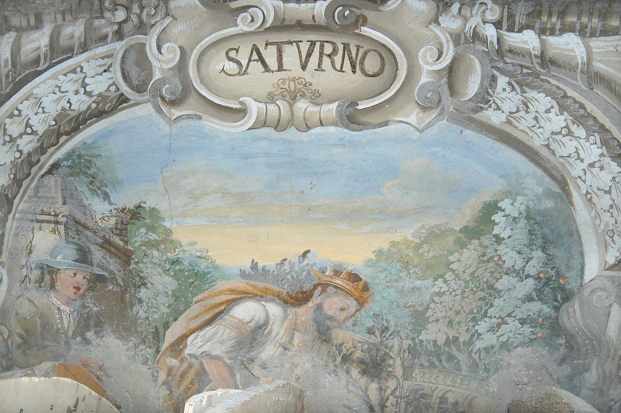 Saturno insegna agli uomini la coltivazione della vite (decorazione pittorica, elemento d'insieme) di Casella Andrea (attribuito) (sec. XVII)