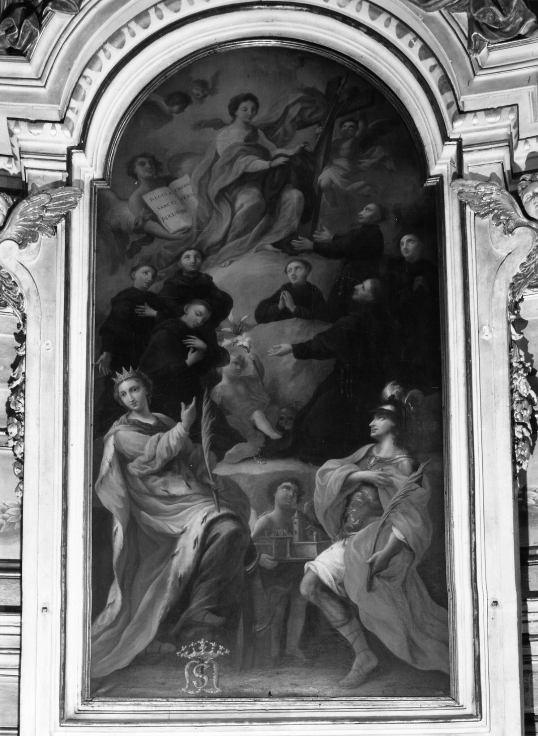 Madonna con i sette Santi fondatori dei Servi di Maria, Santa Caterina di Alessandria e San Secondo (dipinto, opera isolata) di Nepote Ignazio (seconda metà sec. XVIII)