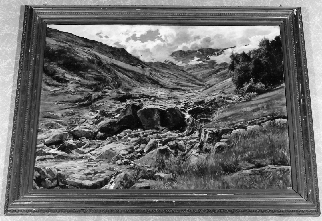 Rio Richiaglio, Niguidetto - Viú, paesaggio montano (dipinto, opera isolata) di Gheduzzi Giuseppe (secondo quarto sec. XX)