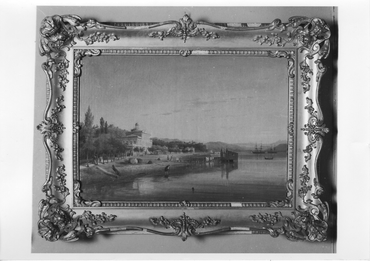 paesaggio lacustre con villa (dipinto, opera isolata) - ambito piemontese (secondo quarto sec. XIX)