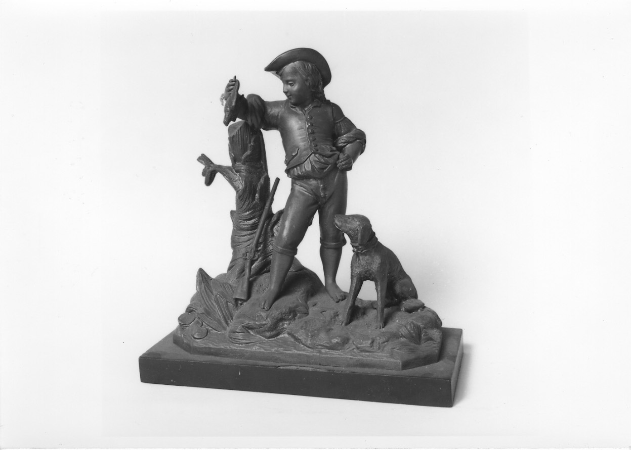 cacciatore con cane e preda (scultura, opera isolata) - ambito francese (?) (metà sec. XIX)