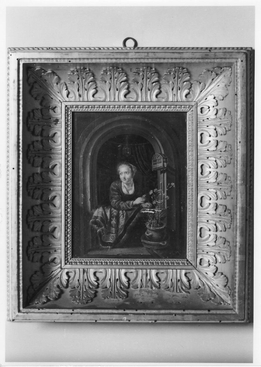 figura femminile alla finestra (dipinto, opera isolata) di Caney P (metà sec. XIX)