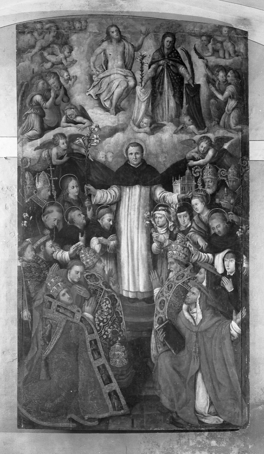 Gloria di San Domenico tra santi, papi e marchesi Paleologi (dipinto, opera isolata) - ambito lombardo-piemontese (terzo quarto sec. XVI)